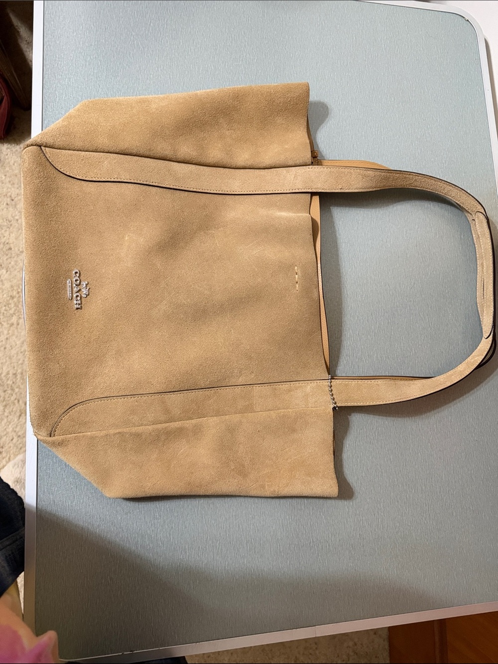 Coach Suede Tote in Beige Tan